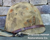 Image 9 of WWII USMC M1 Helmet & Firestone-Inland Liner. Fixed bale type. Marine Camo cover.