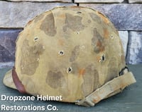 Image 4 of WWII USMC M1 Helmet & Firestone-Inland Liner. Fixed bale type. Marine Camo cover. 