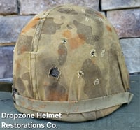 Image 8 of WWII USMC M1 Helmet & Firestone-Inland Liner. Fixed bale type. Marine Camo cover.