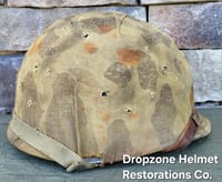 Image 4 of WWII USMC M1 Helmet & Firestone-Inland Liner. Fixed bale type. Marine Camo cover.