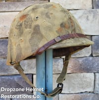 Image 3 of WWII USMC M1 Helmet & Firestone-Inland Liner. Fixed bale type. Marine Camo cover.