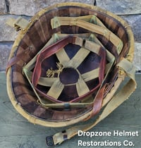 Image 12 of WWII USMC M1 Helmet & Firestone-Inland Liner. Fixed bale type. Marine Camo cover.