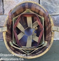 Image 14 of WWII USMC M1 Helmet & Firestone-Inland Liner. Fixed bale type. Marine Camo cover.