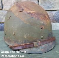 Image 11 of WWII USMC M1 Helmet & Firestone-Inland Liner. Fixed bale type. Marine Camo cover.