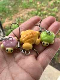 Image 1 of Melonpan turtle charm, Polymer clay charm, Turtle bread charm, Knitting charm