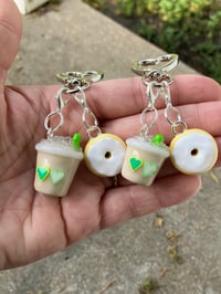 Image 3 of Iced coffee and bagel charm, Polymer clay charm, Breakfast keychain