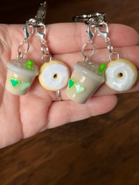 Image 2 of Iced coffee and bagel charm, Polymer clay charm, Breakfast keychain
