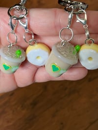 Image 1 of Iced coffee and bagel charm, Polymer clay charm, Breakfast keychain