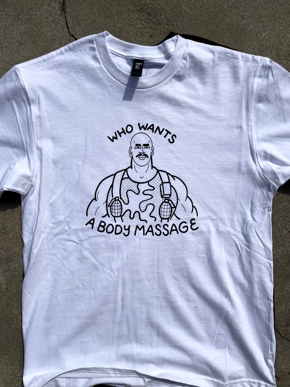 “BODY MASSAGE” Tee - Available in white and black