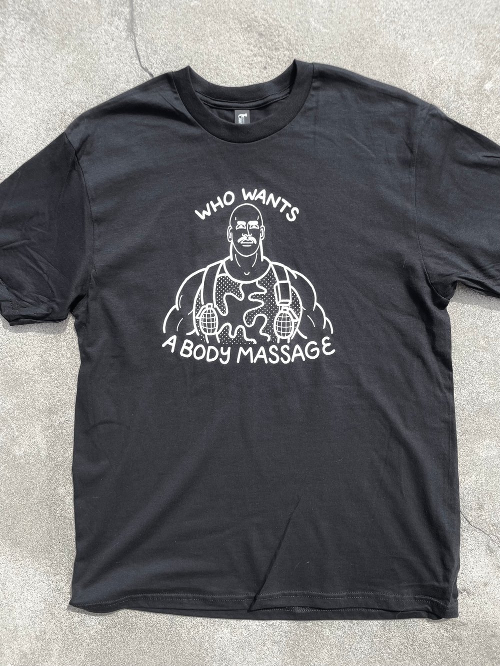 “BODY MASSAGE” Tee - Available in white and black