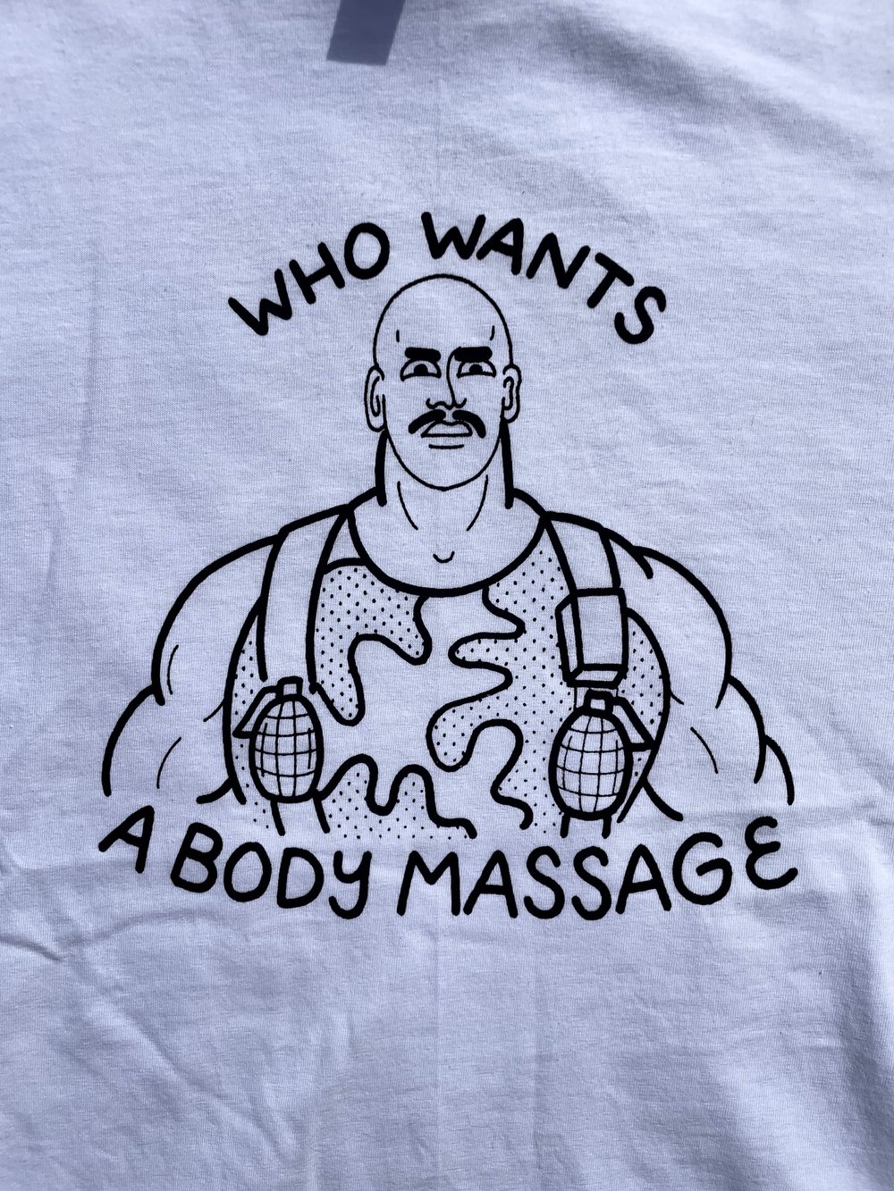 “BODY MASSAGE” Tee - Available in white and black