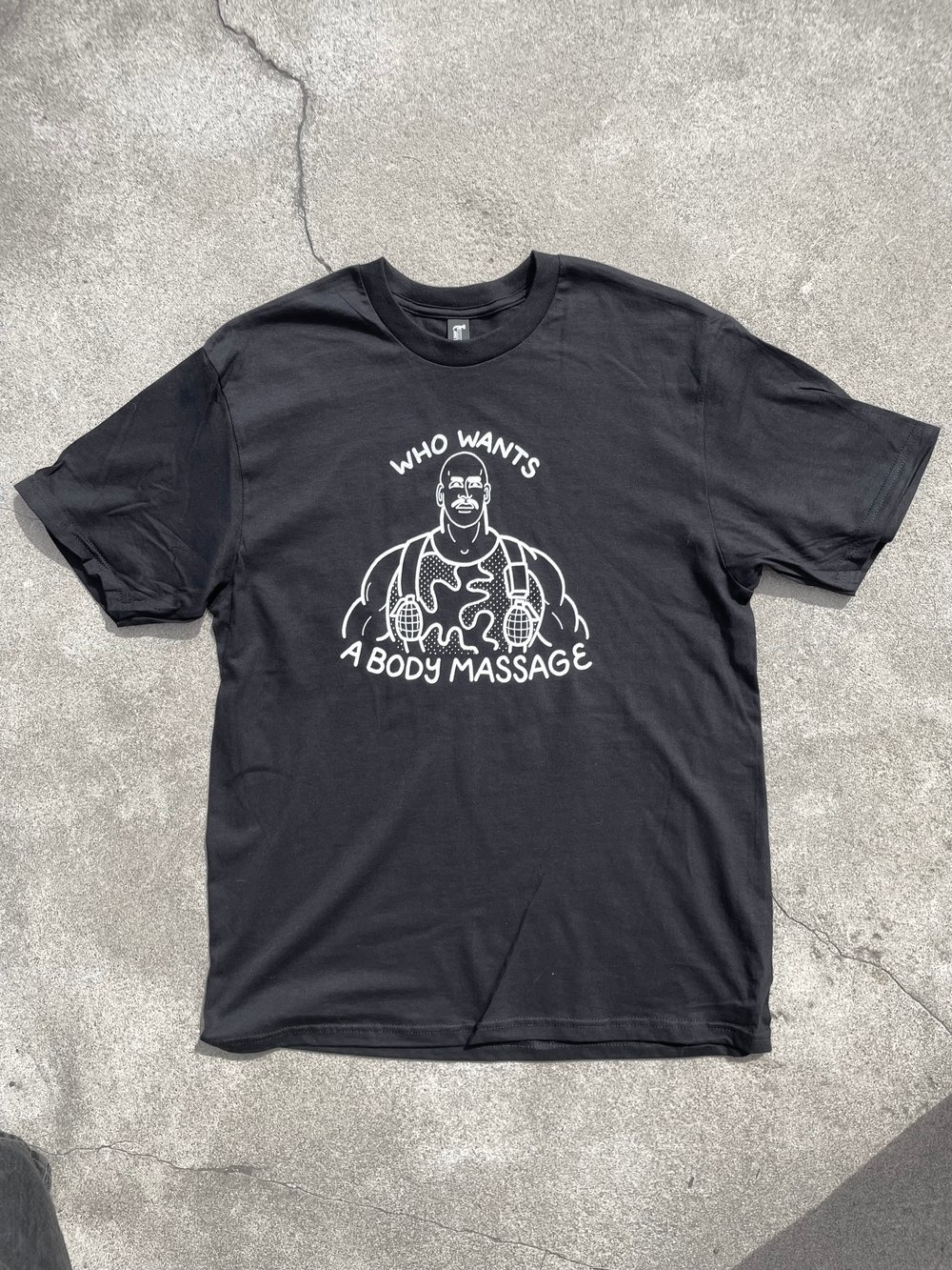 “BODY MASSAGE” Tee - Available in white and black