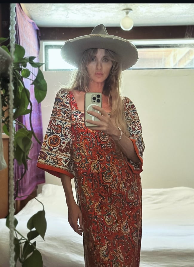 late 60s Indian hand block printed cotton maxi dress