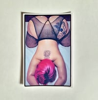 Image 1 of Large Pink Haired Beauty In Fishnets & Thong Matte Vinyl Sticker