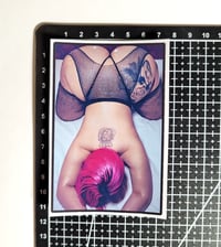 Image 2 of Large Pink Haired Beauty In Fishnets & Thong Matte Vinyl Sticker
