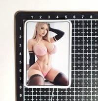 Image 2 of Stunningly Beautiful Blonde In A Pink Thong & Black Thigh Highs Matte vinyl Sticker