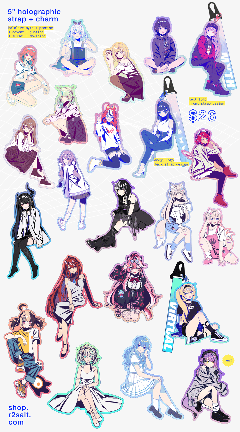 Image of 5" Hololive & Dokibird Holographic Strap + Charm