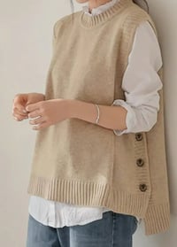 Image 1 of Beige Knit Sweater Vest with Side Buttons