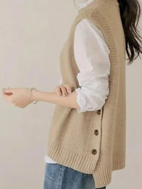 Image 3 of Beige Knit Sweater Vest with Side Buttons