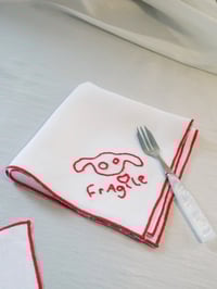 Image 2 of Hand Embroidered Fragile Rabbit Luncheon napkins (Set of 4)