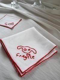 Image 3 of Hand Embroidered Fragile Rabbit Luncheon napkins (Set of 4)