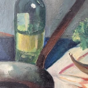 Image of Early 20th C French Oil Painting,' Fishes and Wine.'