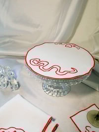 Image 1 of Round Hand Embroidered Snake Placemat
