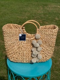 Image 1 of Large Straw Bag w/Removable Pom Pom’s