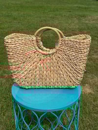 Image 2 of Large Straw Bag w/Removable Pom Pom’s