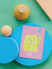 Image 2 of Gift-bearing Cat - Funny handmade greeting card