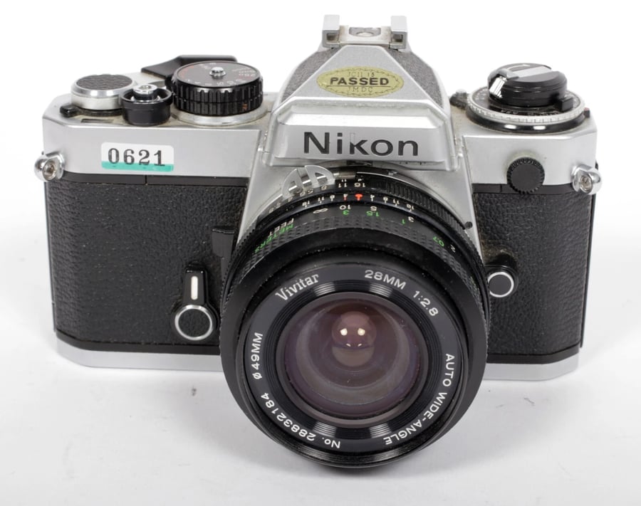 Image of Nikon FE 35mm SLR film camera with 28mm F2.8 lens #0621