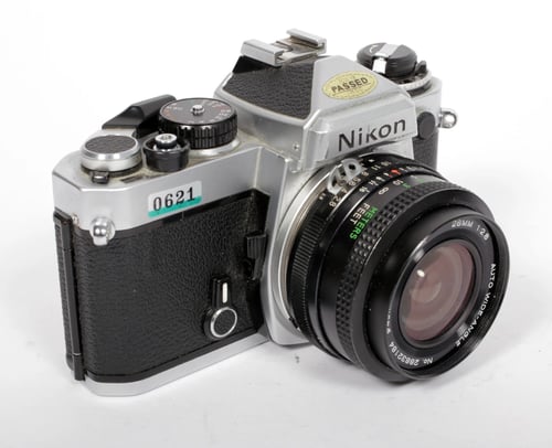Image of Nikon FE 35mm SLR film camera with 28mm F2.8 lens #0621