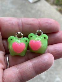 Image 1 of Frog charm, Polymer clay charm, Kawaii frog knitting charm/stitch marker, Frog phone charm