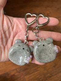Image 1 of Worry bear stone charm, Polymer clay charm, Worry stone keychain, Kawaii bear keychain