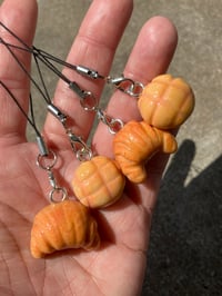 Image 1 of Bread charms, Polymer clay charm, Melonbun and croissant charm duo