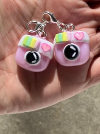 Camera charm, Polymer clay charm, Pink kawaii camera Knitting charm/ progress keeper