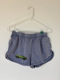 Image 1 of Upcycled Purple Shorts with Convertible Car Embroidery – Retro Forever 21 Lounge Shorts, Medium
