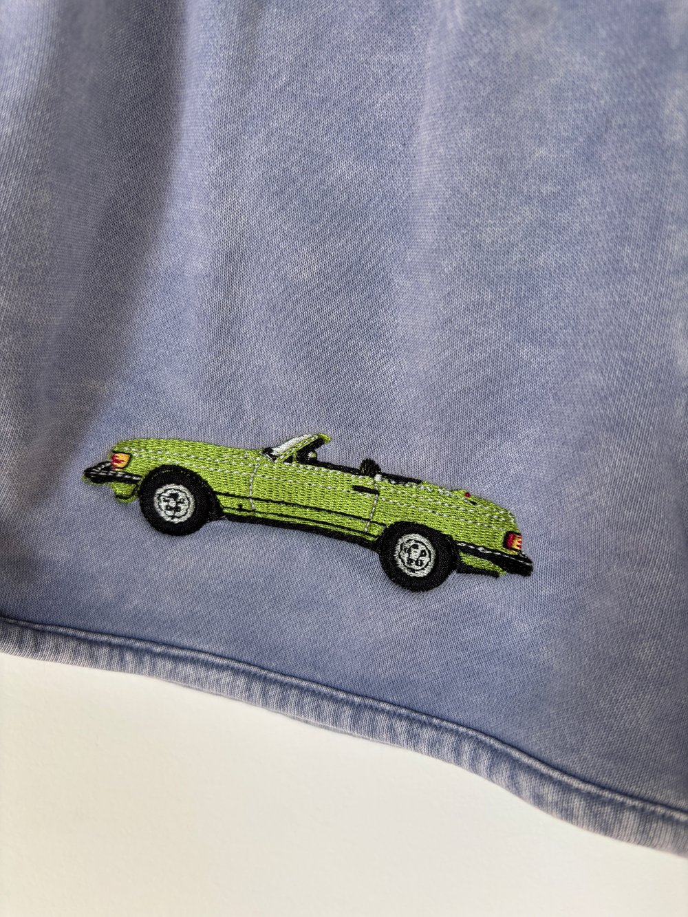 Image of Upcycled Purple Shorts with Convertible Car Embroidery – Retro Forever 21 Lounge Shorts, Medium
