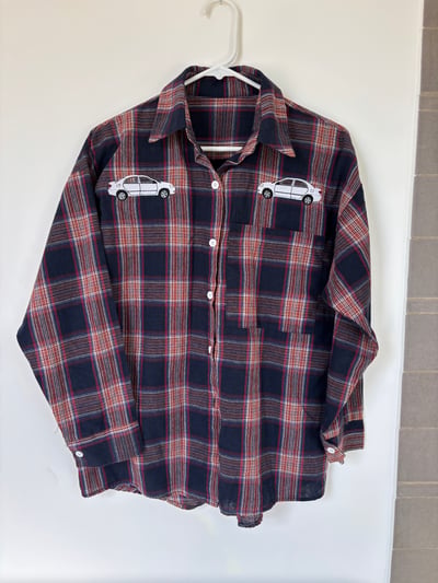 Image of Embroidered Plaid Button-Down Shirt –  Corolla Design | Medium | Upcycled Flannel | Unisex