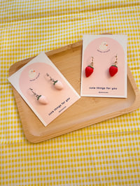 Image 1 of red or pink strawberry dangle earrings