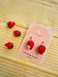 Image 1 of strawberry &amp; flowers dangle earrings