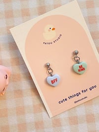 Image 1 of conversation hearts *random quotes and colors* ~ dangle earrings