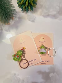 Image 1 of christmas miniature keychain | frog tree or frog coat