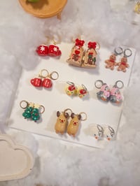 Image 2 of gingerbread miniature dangle earrings | fake food, holidays, cookie, christmas tree