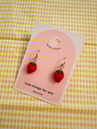 Image 2 of red or pink strawberry dangle earrings