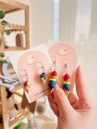 Image 1 of ice cream rainbow pride dangle earrings