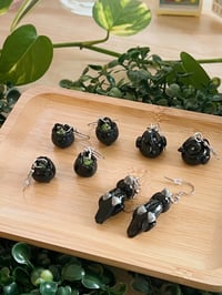 Image 1 of tiny cauldron, crow ara, 'not so spooky' miniatures stainless steel dangle earrings