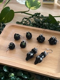 Image 2 of tiny cauldron, crow ara, 'not so spooky' miniatures stainless steel dangle earrings