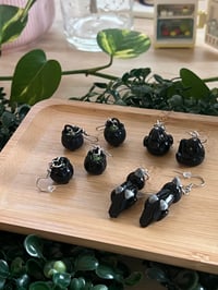 Image 3 of tiny cauldron, crow ara, 'not so spooky' miniatures stainless steel dangle earrings