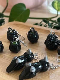 Image 5 of tiny cauldron, crow ara, 'not so spooky' miniatures stainless steel dangle earrings